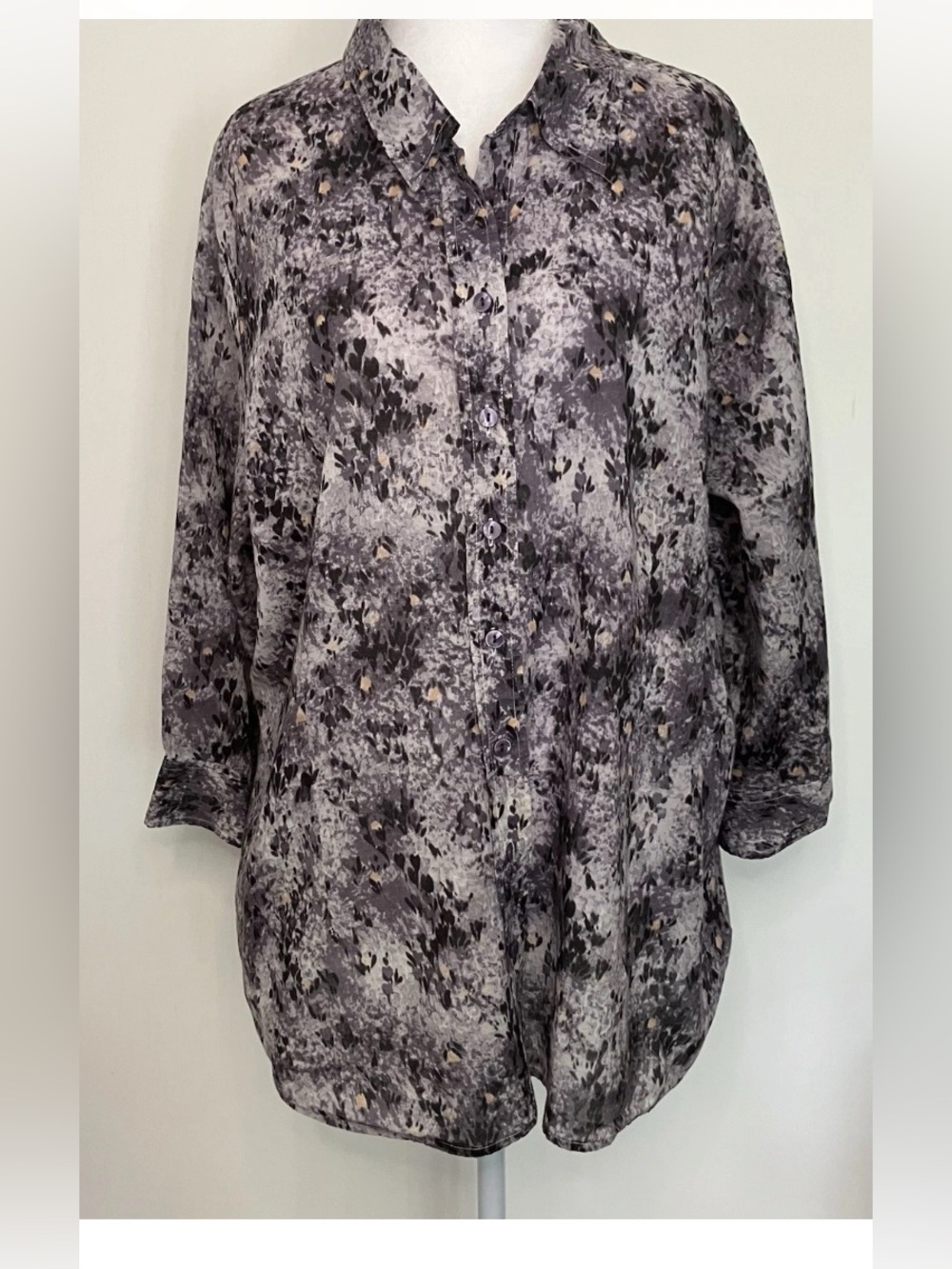 Coldwater Creek Gray and Black Floral Button-Down Blouse